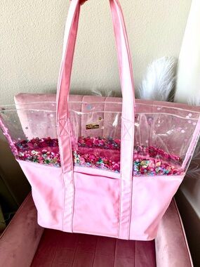 Packed Party Pink Clear Sequin Beach Pool Bag - Women's Beach & Everyday Tote